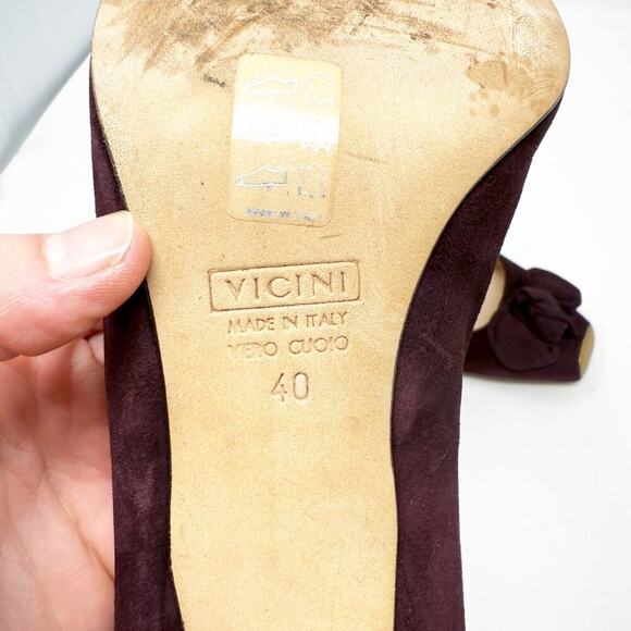 Giuseppe Zanotti Vicini Burgundy Suede Closed Toe Pumps Bow Detail Made in Italy - Picture 9 of 10